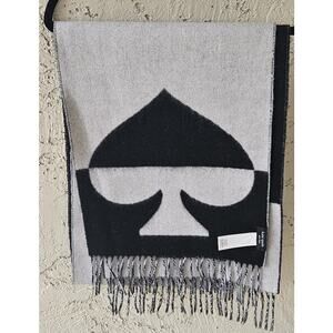 Kate Spade New York Black Cream Wool Cashmere Spade Logo Scarf Oversized